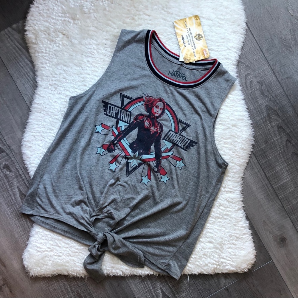 Captain Marvel Tie Front Tank Juniors M